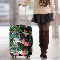 Hawaiian Taro Leaves and Ohia Lehua Luggage Cover Polynesian Tribal Art Tropical Plants Motifs Colorful