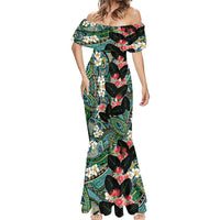 Hawaiian Taro Leaves and Ohia Lehua Mermaid Dress Polynesian Tribal Art Tropical Plants Motifs Colorful LT03 - Polynesian Pride