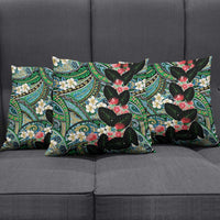 Hawaiian Taro Leaves and Ohia Lehua Pillow Cover Polynesian Tribal Art Tropical Plants Motifs Colorful