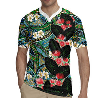 Hawaiian Taro Leaves and Ohia Lehua Rugby Jersey Polynesian Tribal Art Tropical Plants Motifs Colorful