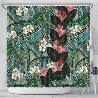 Hawaiian Taro Leaves and Ohia Lehua Shower Curtain Polynesian Tribal Art Tropical Plants Motifs Colorful