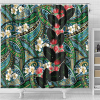 Hawaiian Taro Leaves and Ohia Lehua Shower Curtain Polynesian Tribal Art Tropical Plants Motifs Colorful