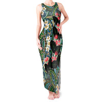 Hawaiian Taro Leaves and Ohia Lehua Tank Maxi Dress Polynesian Tribal Art Tropical Plants Motifs Colorful