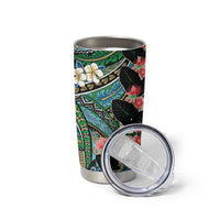 Hawaiian Taro Leaves and Ohia Lehua Tumbler Cup Polynesian Tribal Art Tropical Plants Motifs Colorful