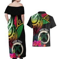 Vanuatu 44th Anniversary Couples Matching Off Shoulder Maxi Dress and Hawaiian Shirt Boars Tusk Tugeta Yumi Selebretem Indipendens Dei