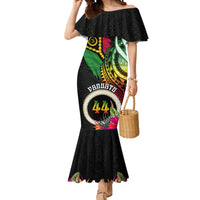 Personalised Vanuatu 44th Anniversary Mermaid Dress Boars Tusk Tugeta Yumi Selebretem Indipendens Dei LT03 Women Black - Polynesian Pride