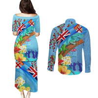 Fiji Day Couples Matching Puletasi and Long Sleeve Button Shirt Tagimoucia Flower and Melanesia Pattern LT03 - Polynesian Pride