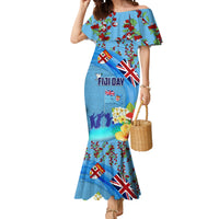 Fiji Day Mermaid Dress Tagimoucia Flower and Melanesia Pattern LT03 Women Blue - Polynesian Pride