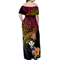 Polynesia Hawaii Turtle Day Off Shoulder Maxi Dress Hibiscus and Kanaka Maoli