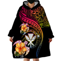 Polynesia Hawaii Turtle Day Wearable Blanket Hoodie Hibiscus and Kanaka Maoli