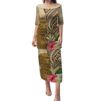Hawaii Kanaloa Tiki Puletasi Polynesian Tattoo and Tapa Pattern LT03 Long Dress Beige - Polynesian Pride