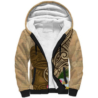 Hawaii Kanaloa Tiki Sherpa Hoodie Polynesian Tattoo and Tapa Pattern LT03 Unisex Beige - Polynesian Pride