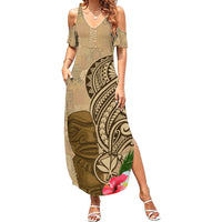 Hawaii Kanaloa Tiki Summer Maxi Dress Polynesian Tattoo and Tapa Pattern LT03 Women Beige - Polynesian Pride