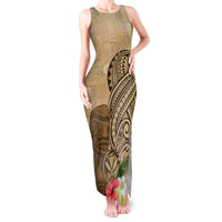 Hawaii Kanaloa Tiki Tank Maxi Dress Polynesian Tattoo and Tapa Pattern LT03 Women Beige - Polynesian Pride