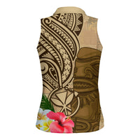 Hawaii Kanaloa Tiki Women Sleeveless Polo Shirt Polynesian Tattoo and Tapa Pattern
