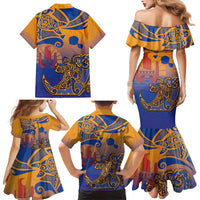 Hawaiki Nui Va'a Solo French Polynesia Family Matching Mermaid Dress and Hawaiian Shirt Sunset Color