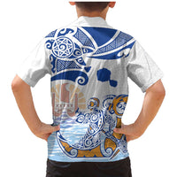 Hawaiki Nui Va'a Solo French Polynesia Family Matching Mermaid Dress and Hawaiian Shirt Blue Color