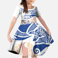 Hawaiki Nui Va'a Solo French Polynesia Family Matching Off Shoulder Maxi Dress and Hawaiian Shirt Blue Color