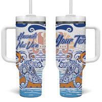 Hawaiki Nui Va'a Solo French Polynesia Tumbler With Handle Blue Color LT03 One Size: 40 oz Blue - Polynesian Pride