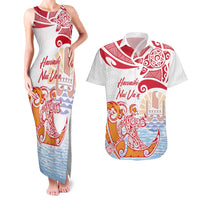 Hawaiki Nui Va'a Solo French Polynesia Couples Matching Tank Maxi Dress and Hawaiian Shirt Red Color