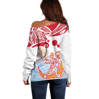 Hawaiki Nui Va'a Solo French Polynesia Off Shoulder Sweater Red Color