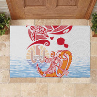 Hawaiki Nui Va'a Solo French Polynesia Rubber Doormat Red Color