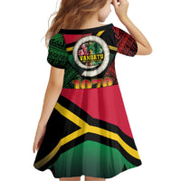 Vanuatu Constitution Day Family Matching Off The Shoulder Long Sleeve Dress and Hawaiian Shirt Polynesian Tattoo and Pig Tusk Since 1979