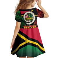 Vanuatu Constitution Day Family Matching Off Shoulder Short Dress and Hawaiian Shirt Polynesian Tattoo and Pig Tusk Since 1979
