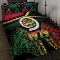 Vanuatu Constitution Day Quilt Bed Set Polynesian Tattoo and Pig Tusk Since 1979 LT03 Black - Polynesian Pride