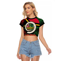 Vanuatu Constitution Day Raglan Cropped T Shirt Polynesian Tattoo and Pig Tusk Since 1979