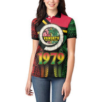 Vanuatu Constitution Day Women Polo Shirt Polynesian Tattoo and Pig Tusk Since 1979