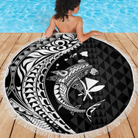 Aloha Hawaii Hammerhead Shark Beach Blanket Black Kakau and Polynesian Tattoo LT03