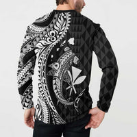 Aloha Hawaii Hammerhead Shark Button Sweatshirt Black Kakau and Polynesian Tattoo LT03