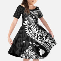 Aloha Hawaii Hammerhead Shark Family Matching Mermaid Dress and Hawaiian Shirt Black Kakau and Polynesian Tattoo LT03