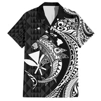 Aloha Hawaii Hammerhead Shark Family Matching Short Sleeve Bodycon Dress and Hawaiian Shirt Black Kakau and Polynesian Tattoo LT03