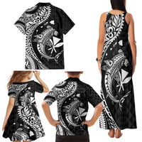 Aloha Hawaii Hammerhead Shark Family Matching Tank Maxi Dress and Hawaiian Shirt Black Kakau and Polynesian Tattoo LT03