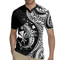 Aloha Hawaii Hammerhead Shark Rugby Jersey Black Kakau and Polynesian Tattoo LT03