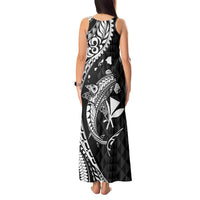 Aloha Hawaii Hammerhead Shark Tank Maxi Dress Black Kakau and Polynesian Tattoo LT03