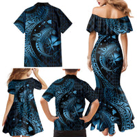 Aloha Hawaii Hammerhead Shark Family Matching Mermaid Dress and Hawaiian Shirt Blue Kakau and Polynesian Tattoo LT03