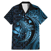 Aloha Hawaii Hammerhead Shark Family Matching Mermaid Dress and Hawaiian Shirt Blue Kakau and Polynesian Tattoo LT03