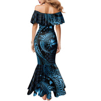 Aloha Hawaii Hammerhead Shark Family Matching Mermaid Dress and Hawaiian Shirt Blue Kakau and Polynesian Tattoo LT03