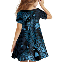 Aloha Hawaii Hammerhead Shark Family Matching Off Shoulder Short Dress and Hawaiian Shirt Blue Kakau and Polynesian Tattoo LT03