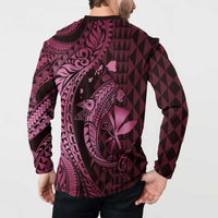 Aloha Hawaii Hammerhead Shark Button Sweatshirt Pink Kakau and Polynesian Tattoo LT03