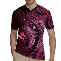 Aloha Hawaii Hammerhead Shark Rugby Jersey Pink Kakau and Polynesian Tattoo LT03