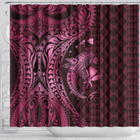Aloha Hawaii Hammerhead Shark Shower Curtain Pink Kakau and Polynesian Tattoo LT03
