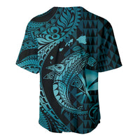 Aloha Hawaii Hammerhead Shark Baseball Jersey Turquoise Kakau and Polynesian Tattoo LT03 - Polynesian Pride
