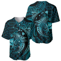 Aloha Hawaii Hammerhead Shark Baseball Jersey Turquoise Kakau and Polynesian Tattoo LT03 - Polynesian Pride