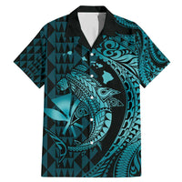 Aloha Hawaii Hammerhead Shark Family Matching Mermaid Dress and Hawaiian Shirt Turquoise Kakau and Polynesian Tattoo LT03