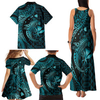 Aloha Hawaii Hammerhead Shark Family Matching Tank Maxi Dress and Hawaiian Shirt Turquoise Kakau and Polynesian Tattoo LT03