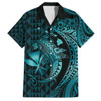 Aloha Hawaii Hammerhead Shark Family Matching Tank Maxi Dress and Hawaiian Shirt Turquoise Kakau and Polynesian Tattoo LT03